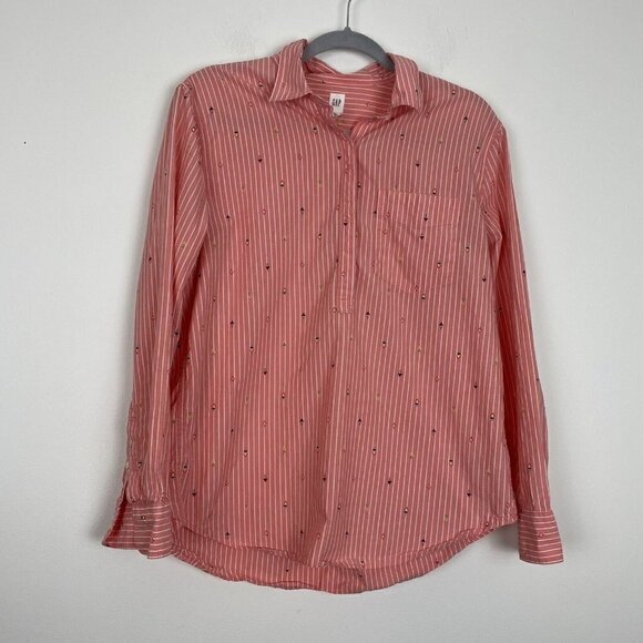 Gap Pink Striped Half Button Down Geometric Print Size Medium Blouse Top - Picture 1 of 6